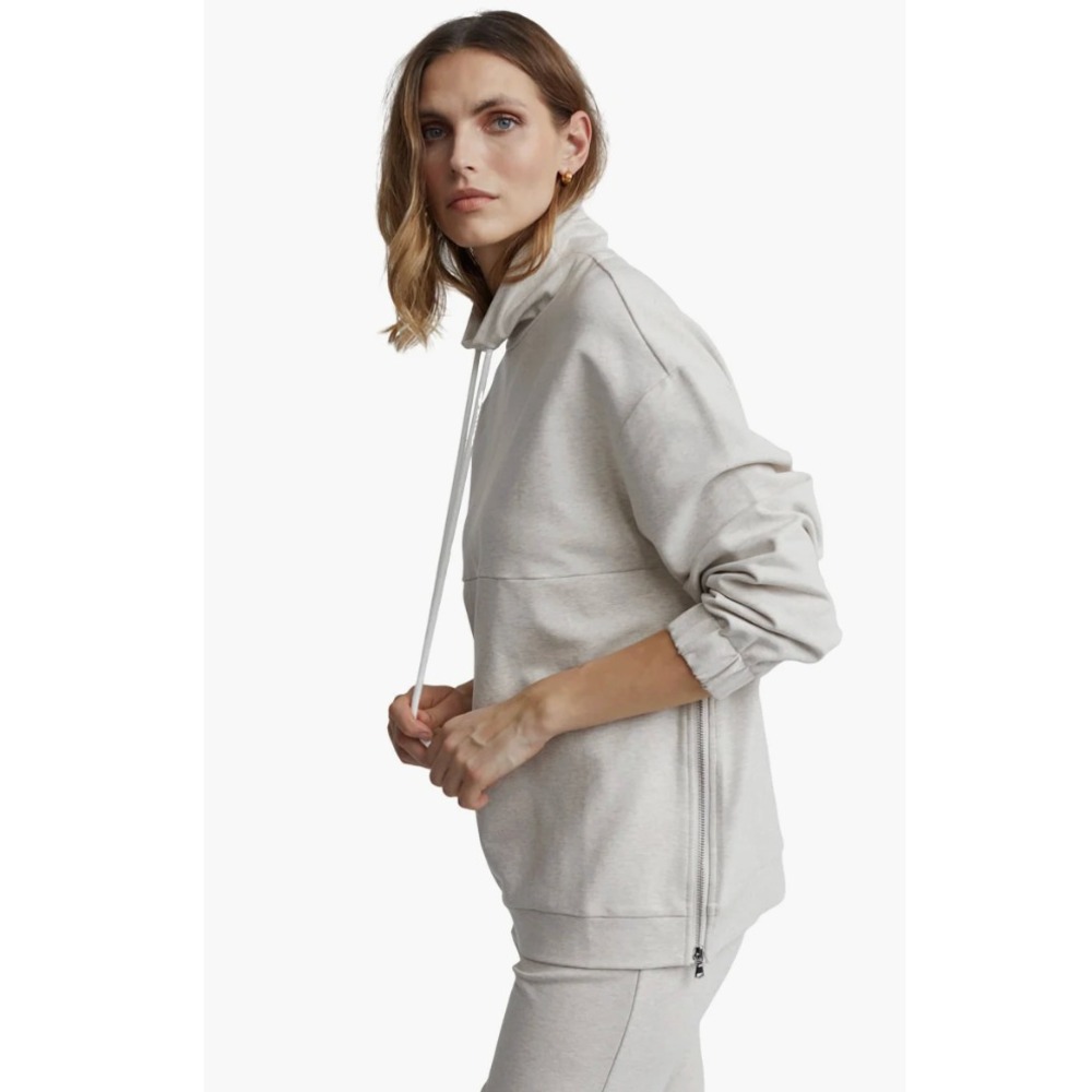 Varley Warwick Ivory Marl Mock Neck Drawstring Pullover Sweatshirt – Size XS